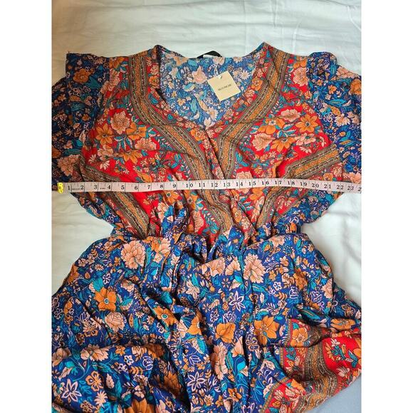 NWT Bloomchic Plus Sz 22-24 Bandana V-neck Pocket Belted Flutter Hem Maxi Boho - Picture 9 of 13